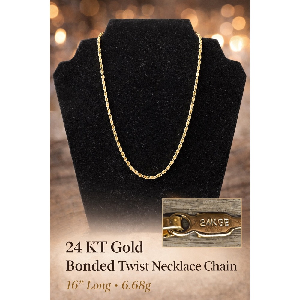 24KT Gold Bonded Twist Necklace Chain‎ 16 Inch 6.68g Yellow Gold Rope Style
